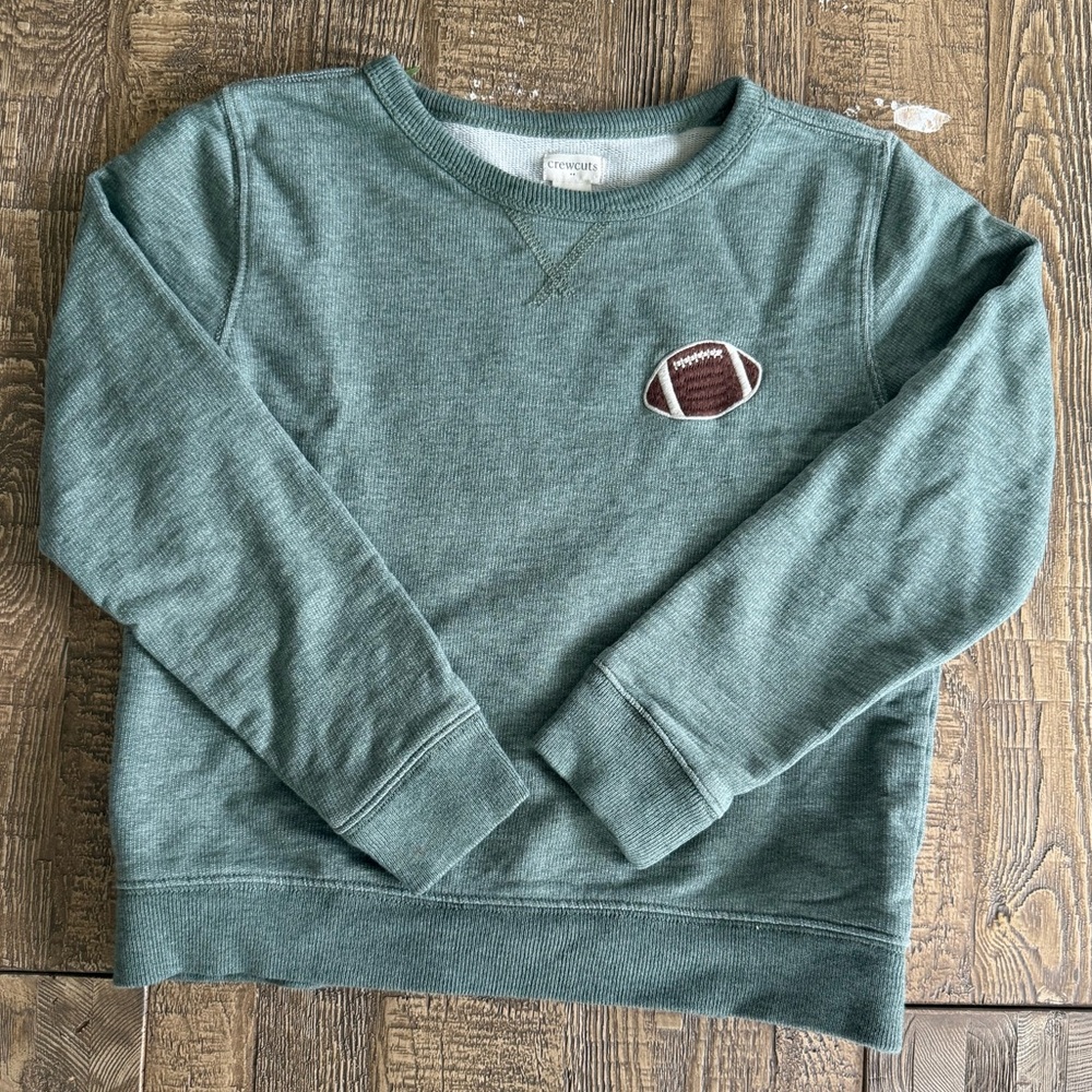 Crewcuts Green Crew Neck Sweater with Football Patch